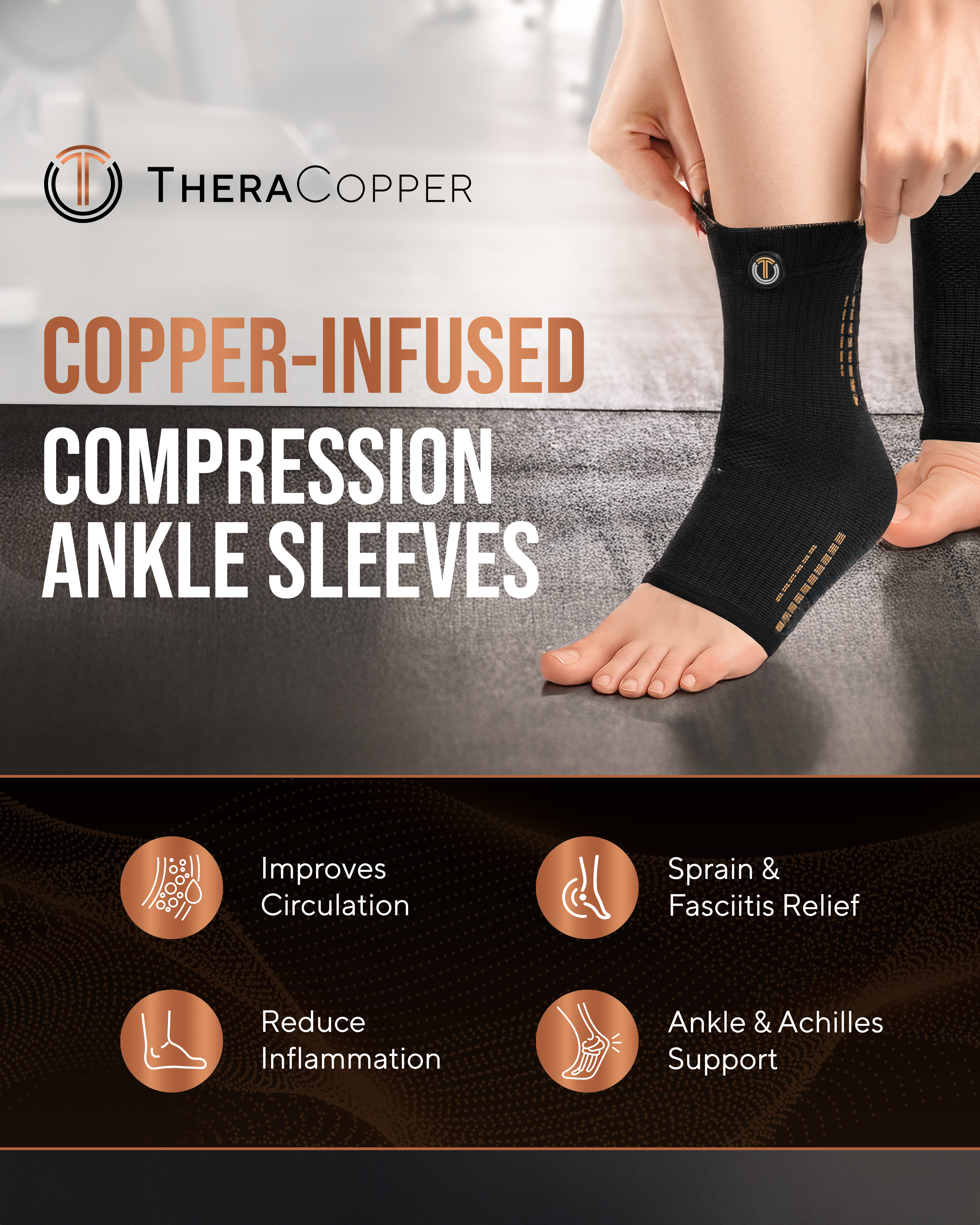 Copper Compression Ankle Brace Sleeves Two Pack Support