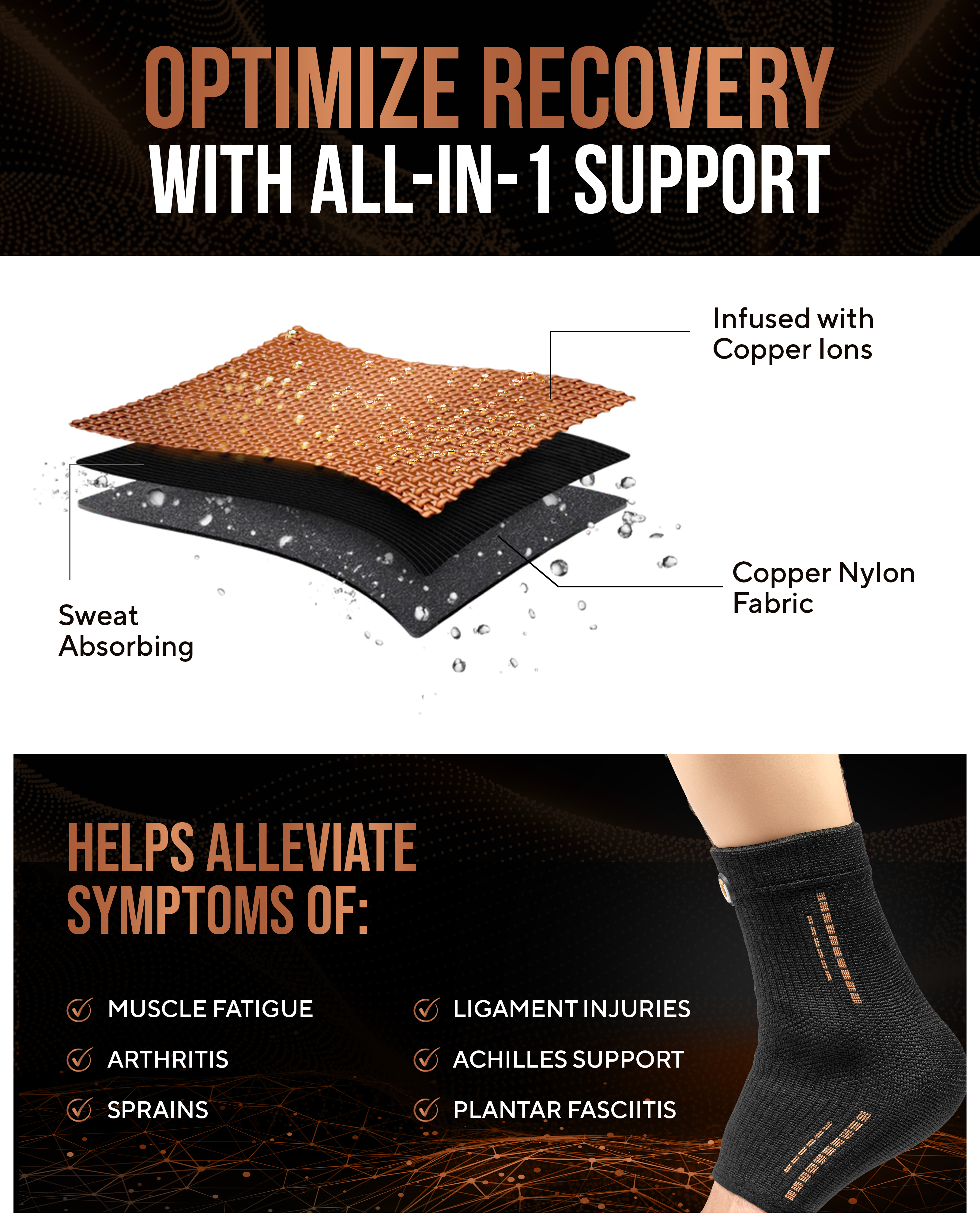 Copper Compression Ankle Brace Sleeves Two Pack Support
