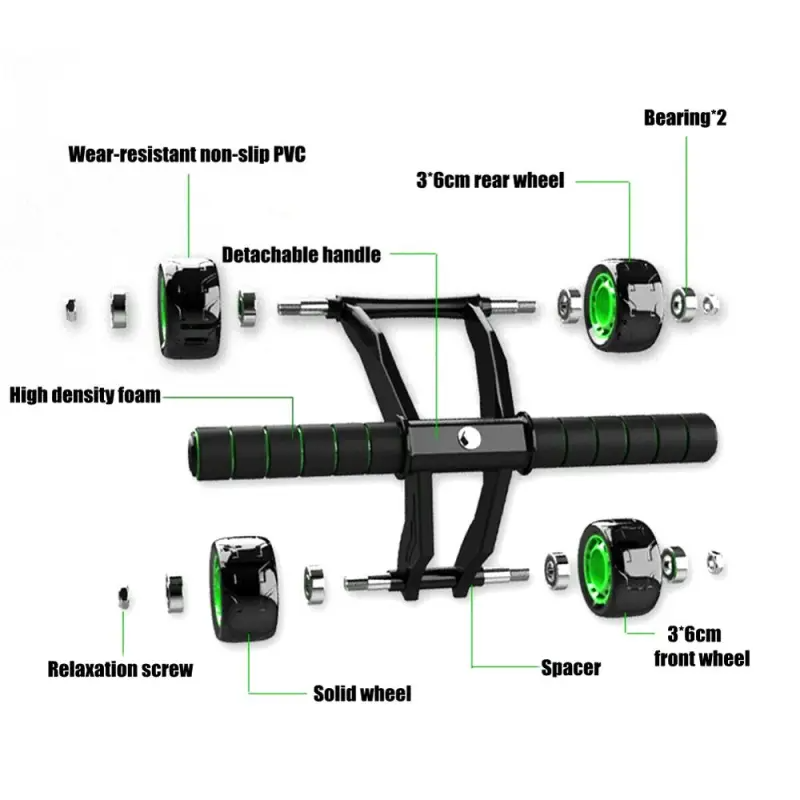Foldable Four Wheel Ab Roller Exercise Kit Equipment