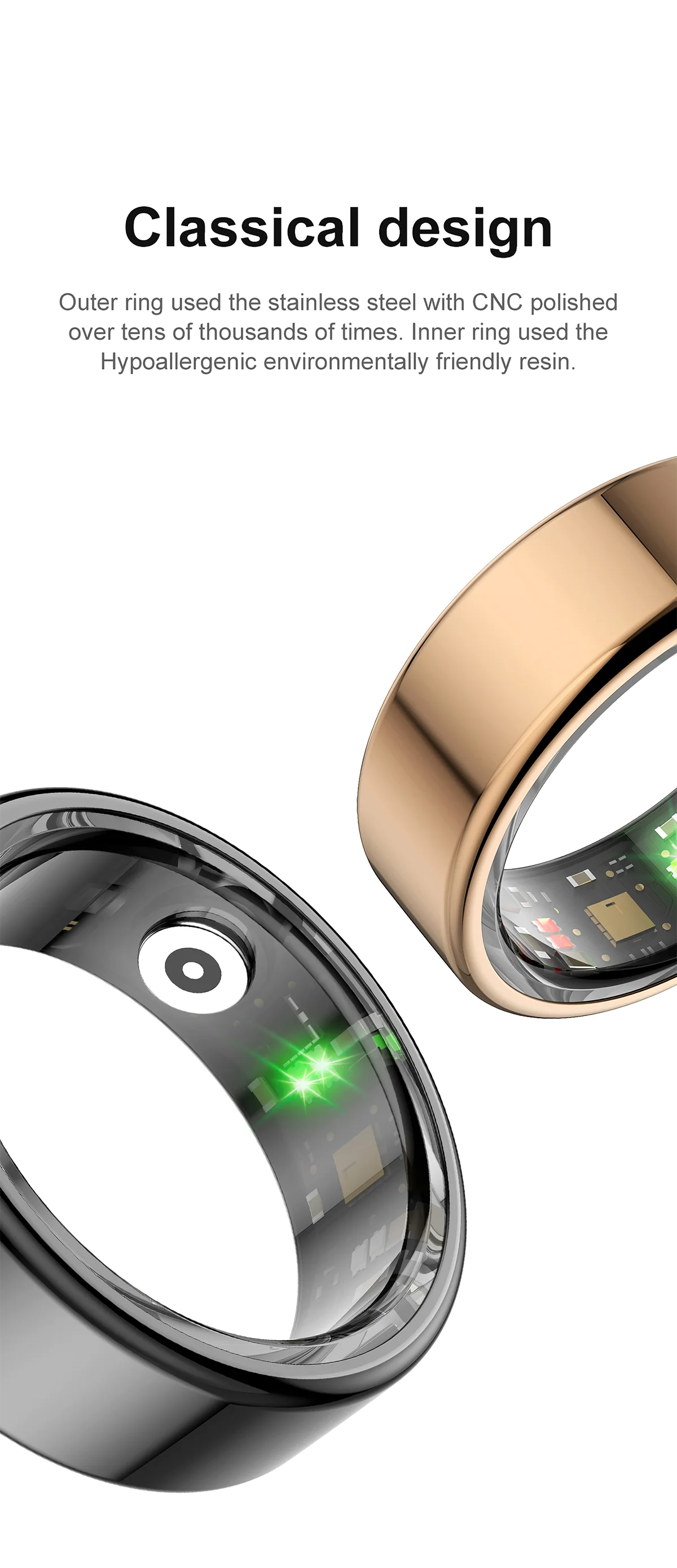 Titanium Smart Ring Waterproof Sleep Fitness Activity Tracker