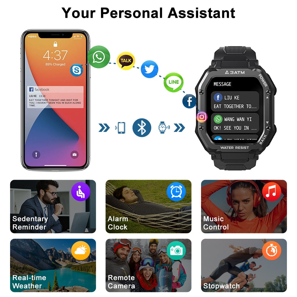 Rugged Smartwatch Waterproof Outdoor Fitness Tracker Men
