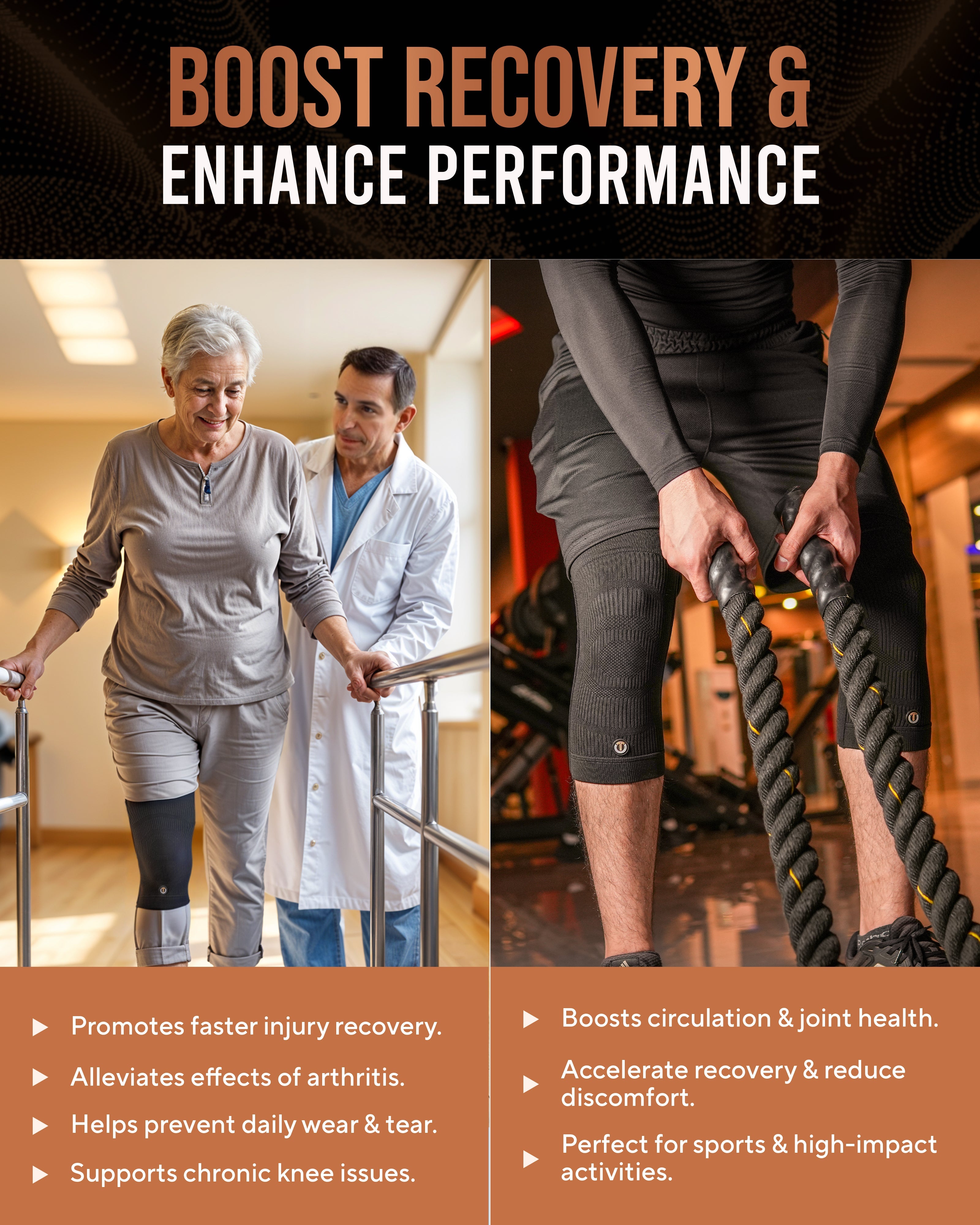 Copper Compression Knee Sleeves 2-Pack Support Sports Fitness Knee Braces