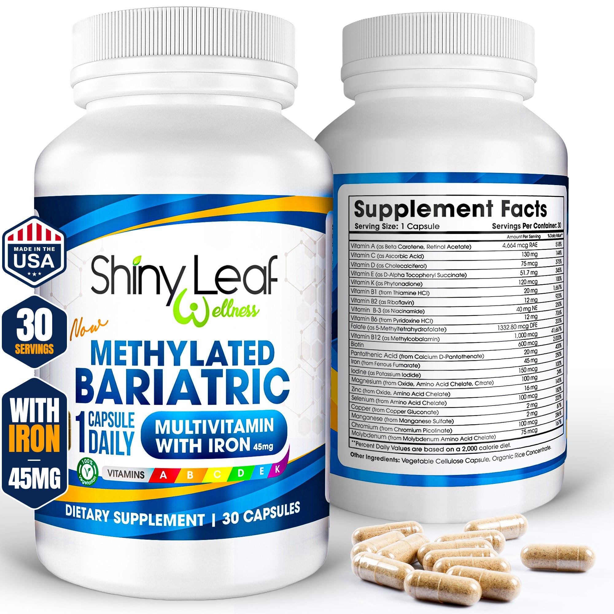 Methylated Bariatric Multivitamin with 45mg Iron Capsules