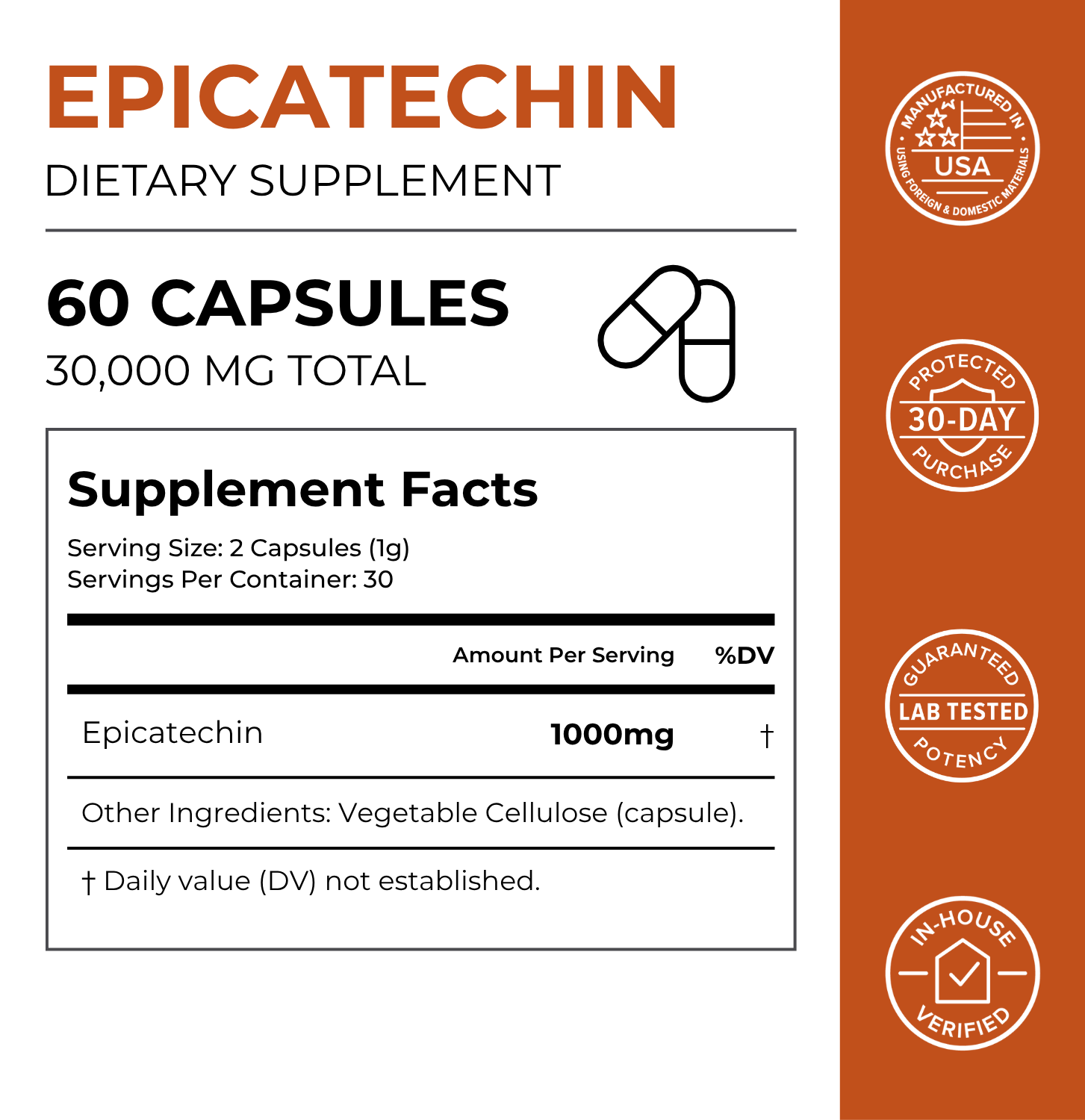 Epicatechin Muscle Performance and Recovery Support Supplement Capsules