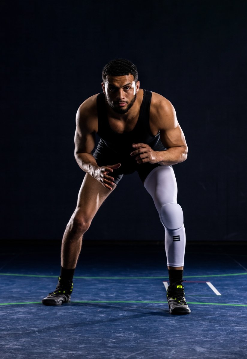 Full-Length Padded Knee Sleeve White Sports Compression Support Protective Gear