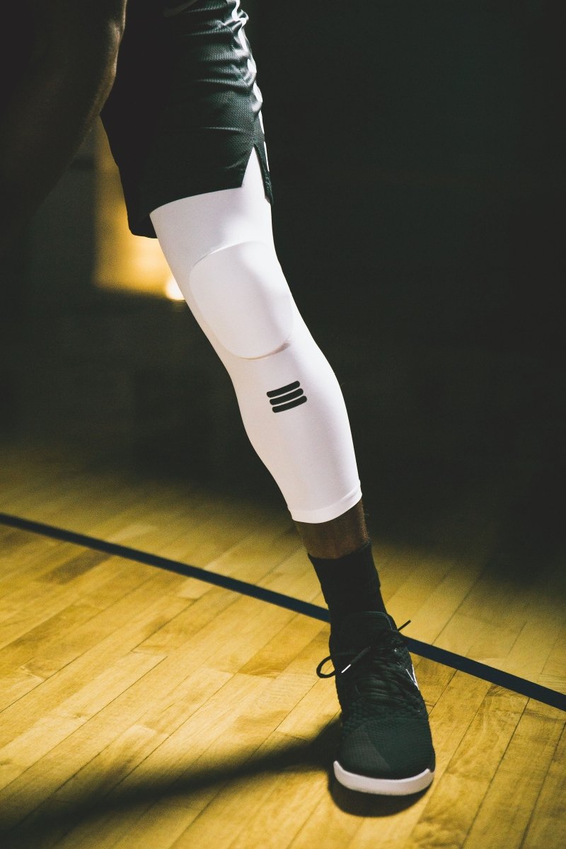 Full-Length Padded Knee Sleeve White Sports Compression Support Protective Gear